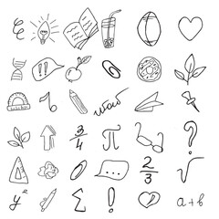 Back to School Doodle Set Hand Drawn Vector Icons and Lettering