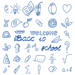 Back to School Doodle Set Hand Drawn Vector Icons and Lettering