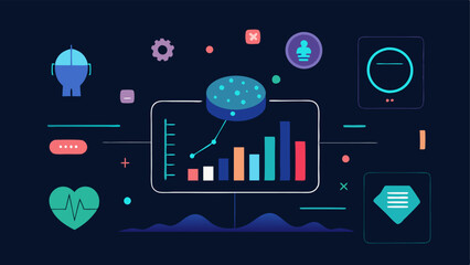 Future Health Trends A futuristic holographic display showing potential health trends with graphs and predictive metrics overlaid with AI icons.