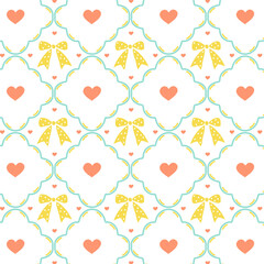Seamless pattern with cute vintage yellow polka dot bows.