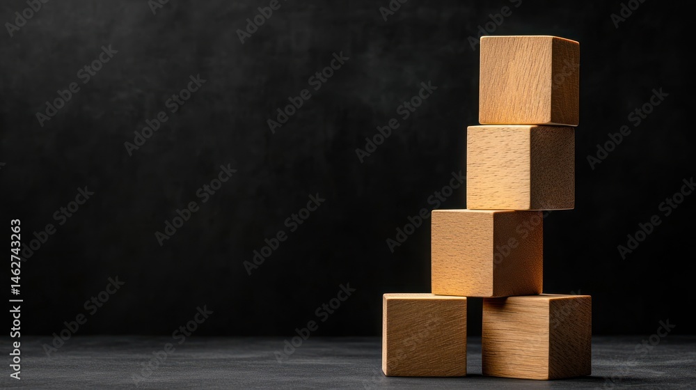 Poster wooden cube stack dark background minimalist design geometric shapes abstract concept