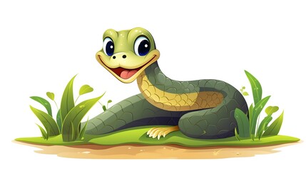 Fototapeta premium Professional EPS Vector Illustration of Cute Snake Sliding on Ground