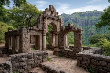 Ancient Stone Ruins: Serene Mountaintop Archway