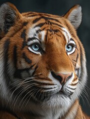 Fototapeta premium Majestic Tiger Portrait: Striking Blue Eyes, Realistic Fur Detail