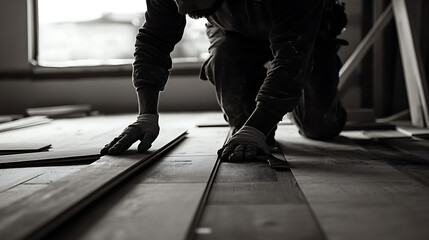 Fototapeta premium Construction Worker Installing Wooden Flooring