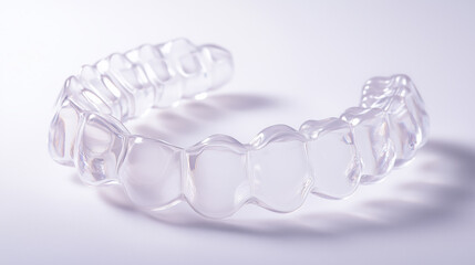 Clear dental aligner for orthodontic treatment, transparent teeth straightening device, modern invisible braces for correcting dental alignment.