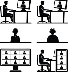 Silhouette Vector Collection of Virtual Meetings and Remote Work Scenes