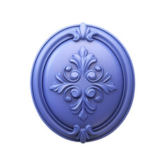 Ornate blue decorative medallion with intricate leaf design, cut out - stock png.