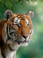 Fototapeta premium Majestic Tiger Portrait: A Serene, Realistic Study in Orange and Black