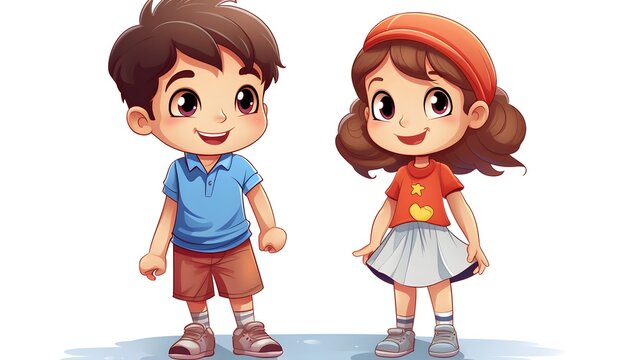 Professional Vector Cartoon Illustration of Two Kids on White Background