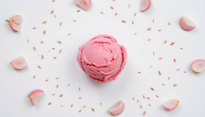 Fototapeta premium a single scoop of lychee ice cream, isolated on a plain white background, photorealistic style, high detail, centered, no shadows, no toppings, no text