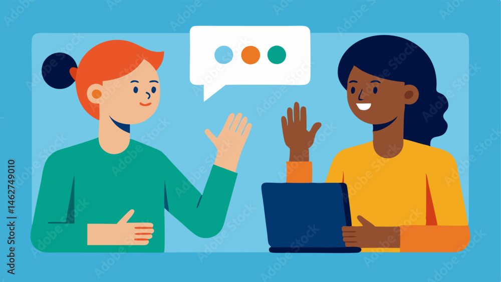 Poster sign language communication two colleagues are engaged in conversation using sign language. one pers