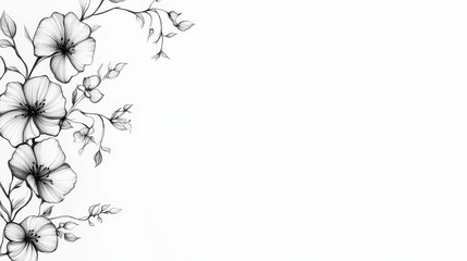 Monochromatic floral drawing, corner design, blank space.