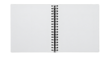 Realistic photo of an open spiral notebook with lined pages, perfect for educational designs, product catalogs, or digital planners