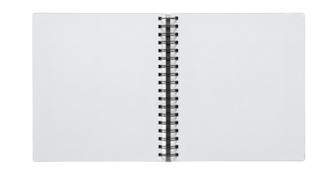 Realistic photo of an open spiral notebook with lined pages, perfect for educational designs, product catalogs, or digital planners