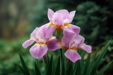 Obraz premium Elegant Lavender Irises: A Serene Garden Bloom