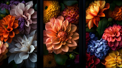 Colorful Floral Arrangement In Black Boxes