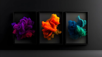 Abstract Colorful Ink Explosions In Black Frames
