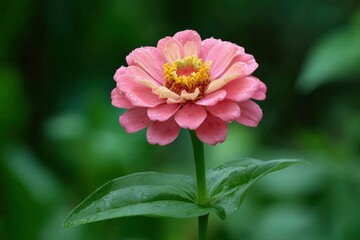 Obraz premium Dew-Kissed Zinnia: A Serene Floral Portrait