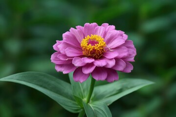 Obraz premium Vibrant Zinnia Bloom: A Serene Pink Floral Portrait