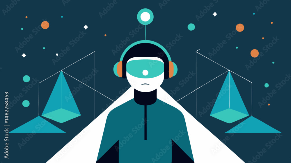 Poster mindful journey a journeythemed illustration where a person wearing a digital headset is surrounded 