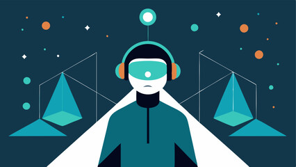 Mindful Journey A journeythemed illustration where a person wearing a digital headset is surrounded by a path made of abstract geometric shapes representing different levels of
