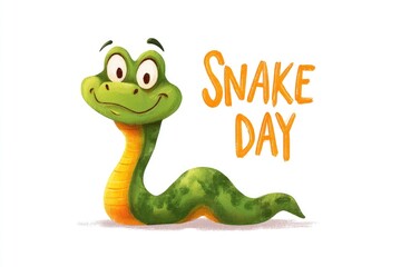 Fototapeta premium Cheerful Cartoon Snake Celebrates Snake Day