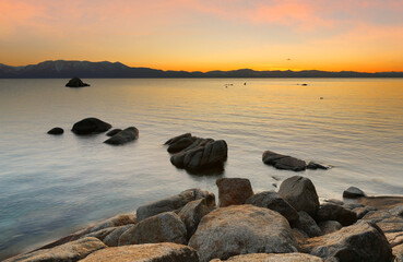 Beautiful sunset at Zephyr Cove of Lake Tahoe. Nevada, USA. Zephyr Cove is located on the east shore of Lake Tahoe.