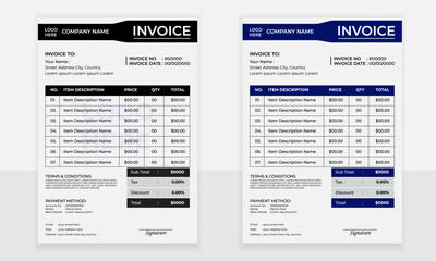 Creative invoice template. Minimal Corporate vector Business Invoice design template vector illustration bill form price invoice. business stationery design payment agreement design template