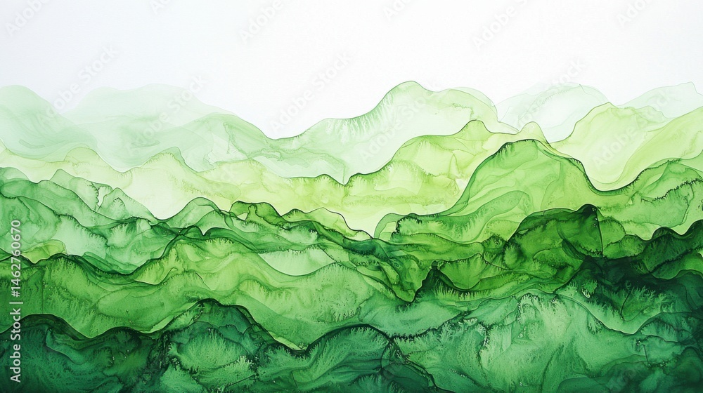 Poster this artwork presents a mesmerizing view of green hills with soft curves and layers, creating a sere