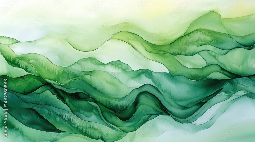 Poster flowing green waves intertwine gracefully, forming a mesmerizing abstract display that evokes a sens