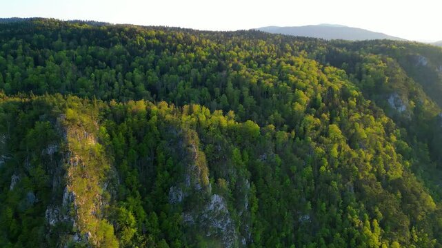 Aerial view of Banjska Stena Viewpoint, one of the most famous lookouts in Serbia, offering breathtaking panoramas over Lake Perućac and the Drina River canyon in Tara National Park