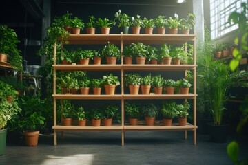 Indoor plant nursery showcasing a variety of potted greenery with natural light filtering through windows