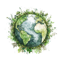 Earth encircled by lush greenery: global ecology concept, cut out - stock png.