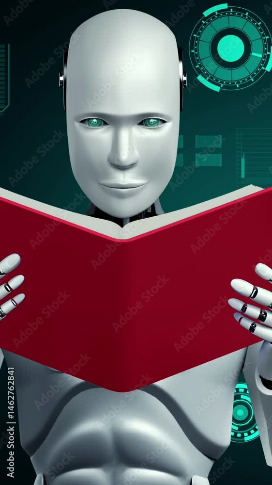 Poster futuristic robot artificial intelligence huminoid ai for industrial factory technology development a