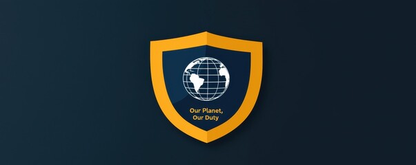 Climate change action with carbon awareness idea. Shield logo promoting environmental responsibility.