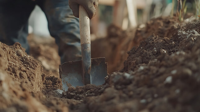 Close-up of a shovel digging into soil