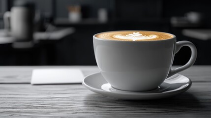 Fototapeta premium Creamy latte with a latte art, on a wooden table
