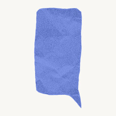 Isolated blue pastel vintage speech bubble on white background. Wrinkled paper texture, gritty dots notebook sheet with rough torn edges and halftone shading.