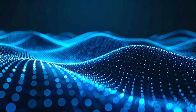 Mesmerizing digital landscape featuring light blue halftone and flowing lines. AI