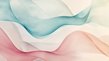 Soft pastel colors create a fluid composition of waves flowing harmoniously. The gentle movement enhances a calming atmosphere, perfect for relaxation and creativity