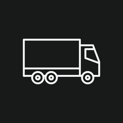 White Outline Icon of a Delivery Truck on Black Background  Transportation, Shipping, and Logistics Vehicle Symbol