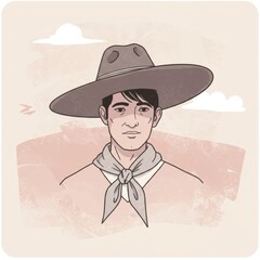 An Argentine in a Gaucho Hat Smiling Against a Scenic Background  