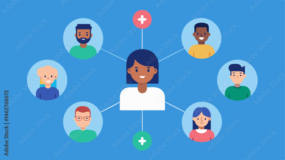 Poster health community connection a group of diverse individuals interacting through a virtual platform hi