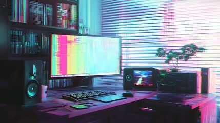 Fototapeta premium Colorful tech home office