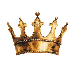 Golden ornate crown with intricate details, cut out - stock png.