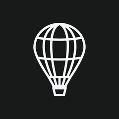 Obraz premium White Outline Icon of a Hot Air Balloon on Black Background Travel, Adventure, and Flight Symbol