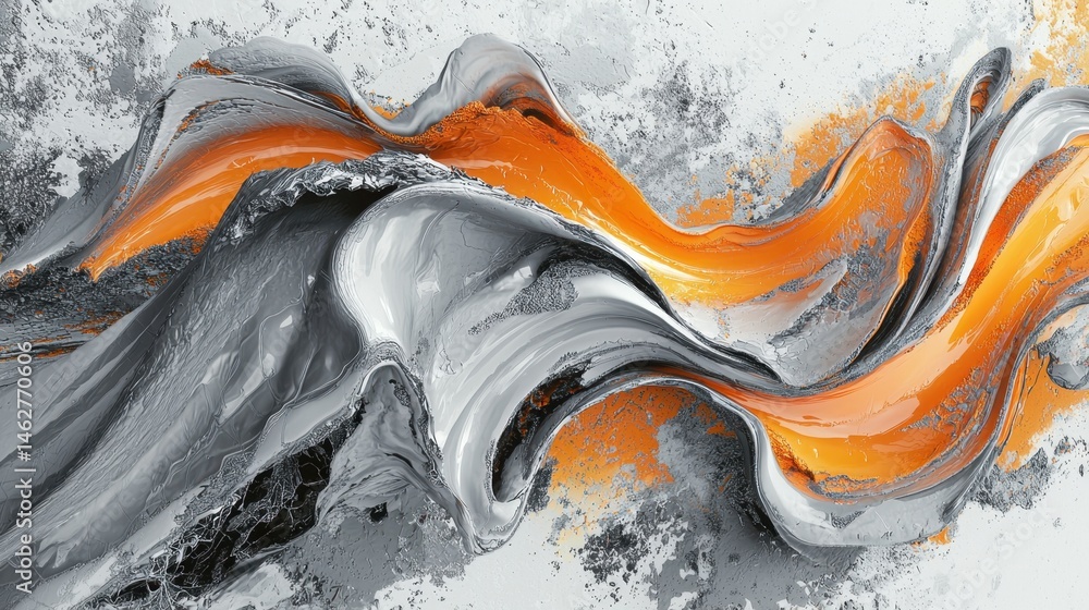 Poster vibrant orange and gray colors swirl together in an abstract design, showcasing smooth, flowing text