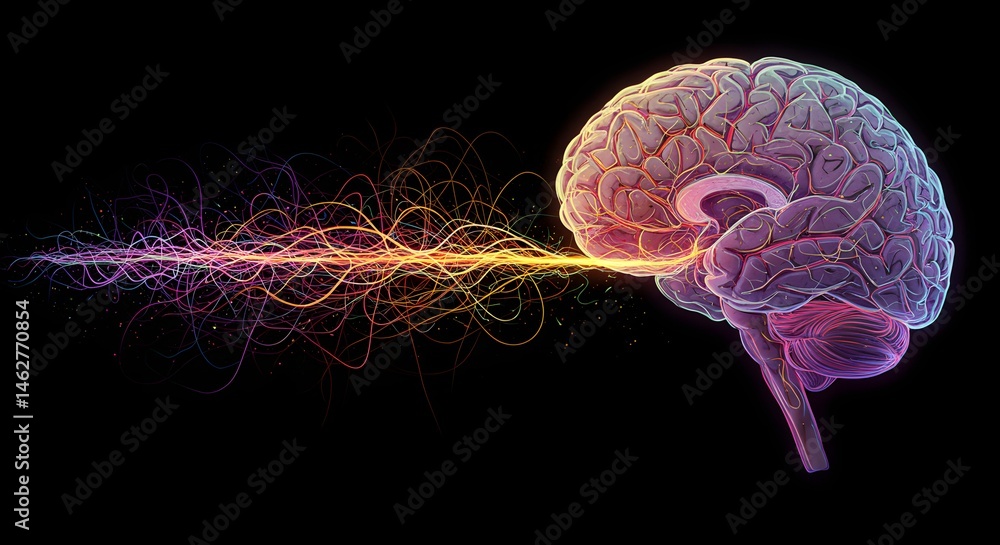 Poster brain power: vivid 3d rendering of human brain with neural connections, representing intelligence, m