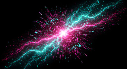 Naklejka premium A visually stunning depiction of an energy explosion with vibrant pink and blue lightning bolts.